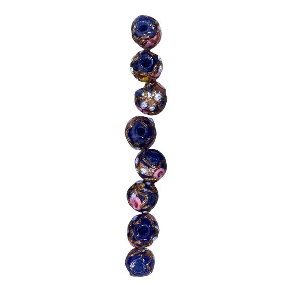 Lampwork Glass Beads Midnight Blue Rose Gold Swirl Artisan Jewelry Lot Of 19 - Picture 3 of 11